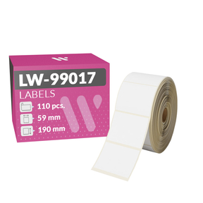 Rouleau d'étiquettes LW Compatible DYMO 99019 RL-D-99018T Autocollantes  Noir sur Blanc 65 mm 110 Étiquettes