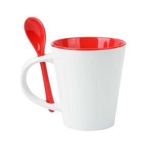 Tasse avec Cuillère en Céramique 330ml (Rouge)