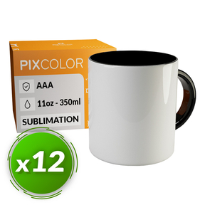 PixColor Tasse à Sublimation Noire Premium AAA (Pack 12)