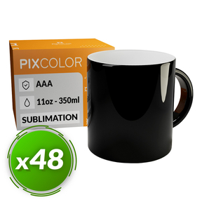 PixColor Tasse à Sublimation Magic - Qualité Premium AAA (Pack 48) (Noir)